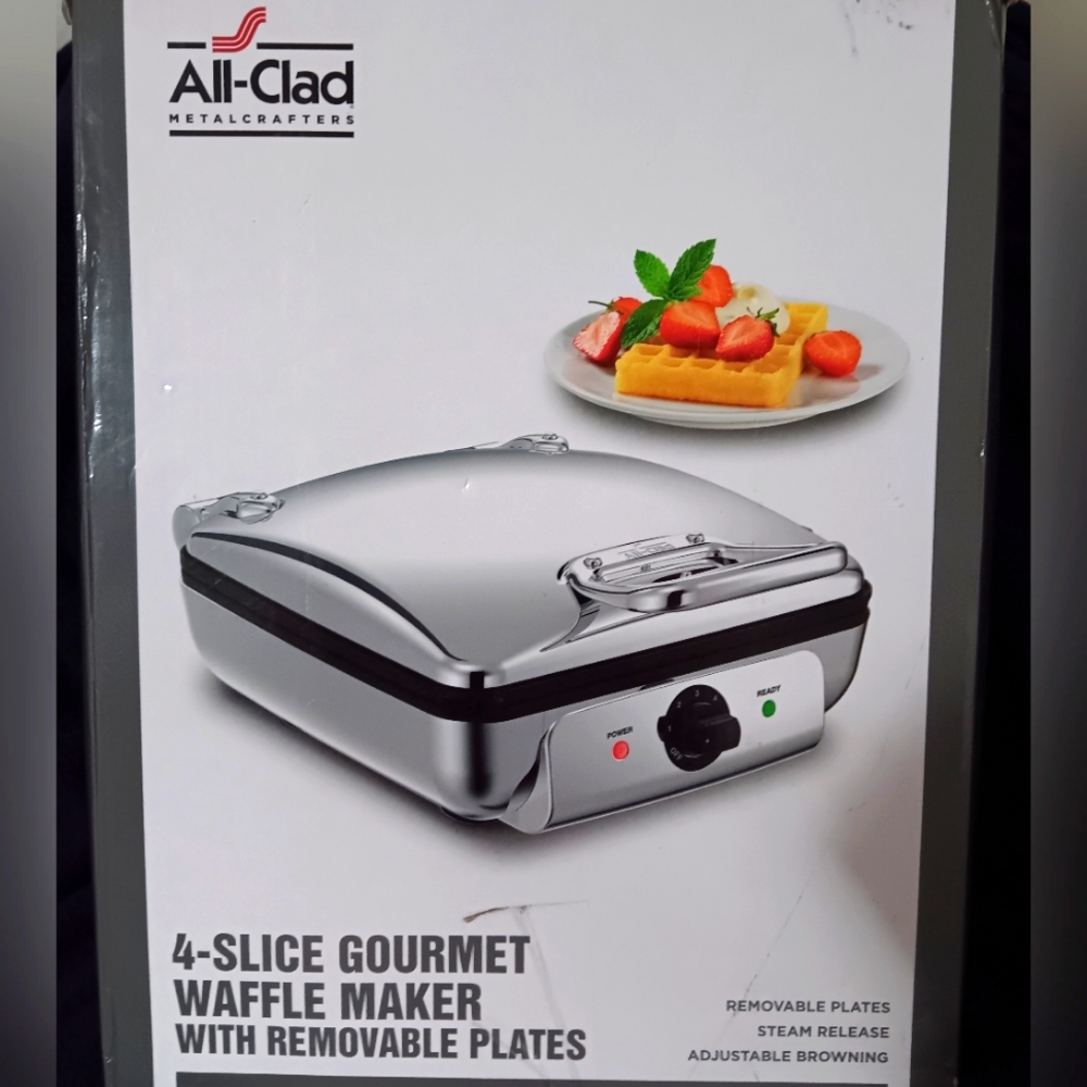 All-clad waffle maker. Stainless steel, 4 section, 6 settings. .
